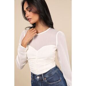 Lulus Majorly Composed Ivory Long Sleeve Top White - Size XL